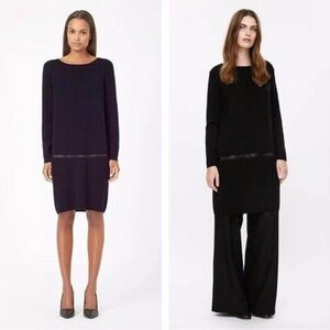 COS | Merino Wool & Leather sweater shift dress Women’s size S black 3/4 sleeves